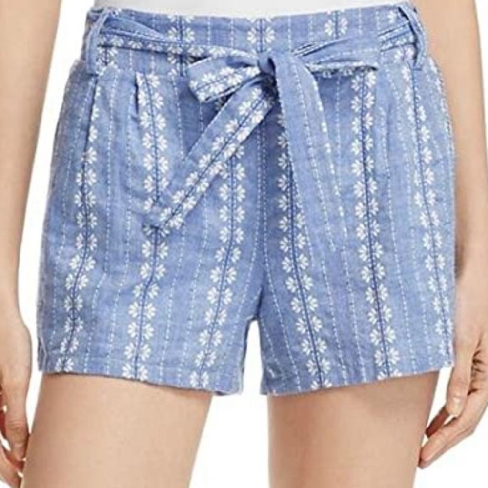 Splendid Chambray Floral Jacquard Blue White Pull On Shorts Medium